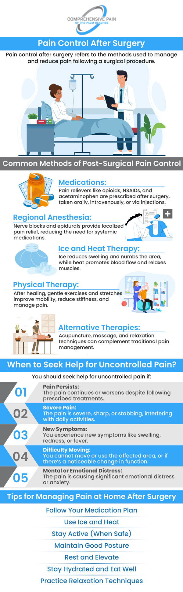 Common questions asked by patients: What types of pain relief are available after surgery? How long should I expect to experience pain after my procedure? What are the best ways to manage pain following surgery? Are there non-medication methods to control pain after surgery? For more information, contact us or book an appointment online. Our clinics are conveniently located in Greenacres, FL, and Port St. Lucie, FL. We serve patients from Port St. Lucie FL, Stuart FL, Palm City FL, Greenacres FL, Palm Springs FL, Boynton Beach FL, and surrounding areas. Common questions asked by patients: What types of pain relief are available after surgery? How long should I expect to experience pain after my procedure? What are the best ways to manage pain following surgery? Are there non-medication methods to control pain after surgery? For more information, contact us or book an appointment online. Our clinics are conveniently located in Greenacres, FL, and Port St. Lucie, FL. We serve patients from Port St. Lucie FL, Stuart FL, Palm City FL, Greenacres FL, Palm Springs FL, Boynton Beach FL, and surrounding areas.