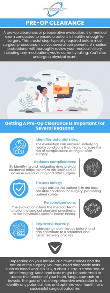 Our team offers thorough pre-operation clearance physicals, ensuring you're fully prepared for surgery. We conduct detailed health assessments to evaluate your medical history, vital signs, and overall fitness for surgery, helping to identify any potential risks. Our specialists collaborate with your surgical team to provide the necessary clearance and recommendations for a safe procedure. For more information, contact us or book an appointment online. Our clinics are conveniently located in Greenacres, FL, and Port St. Lucie, FL.